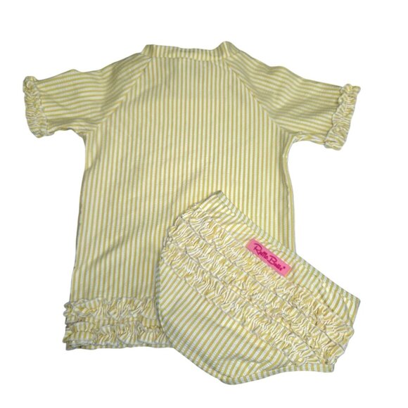 Ruffle Butts Girls 6 Yellow & White Striped Rash Guard Set 3888 - Picture 2 of 4